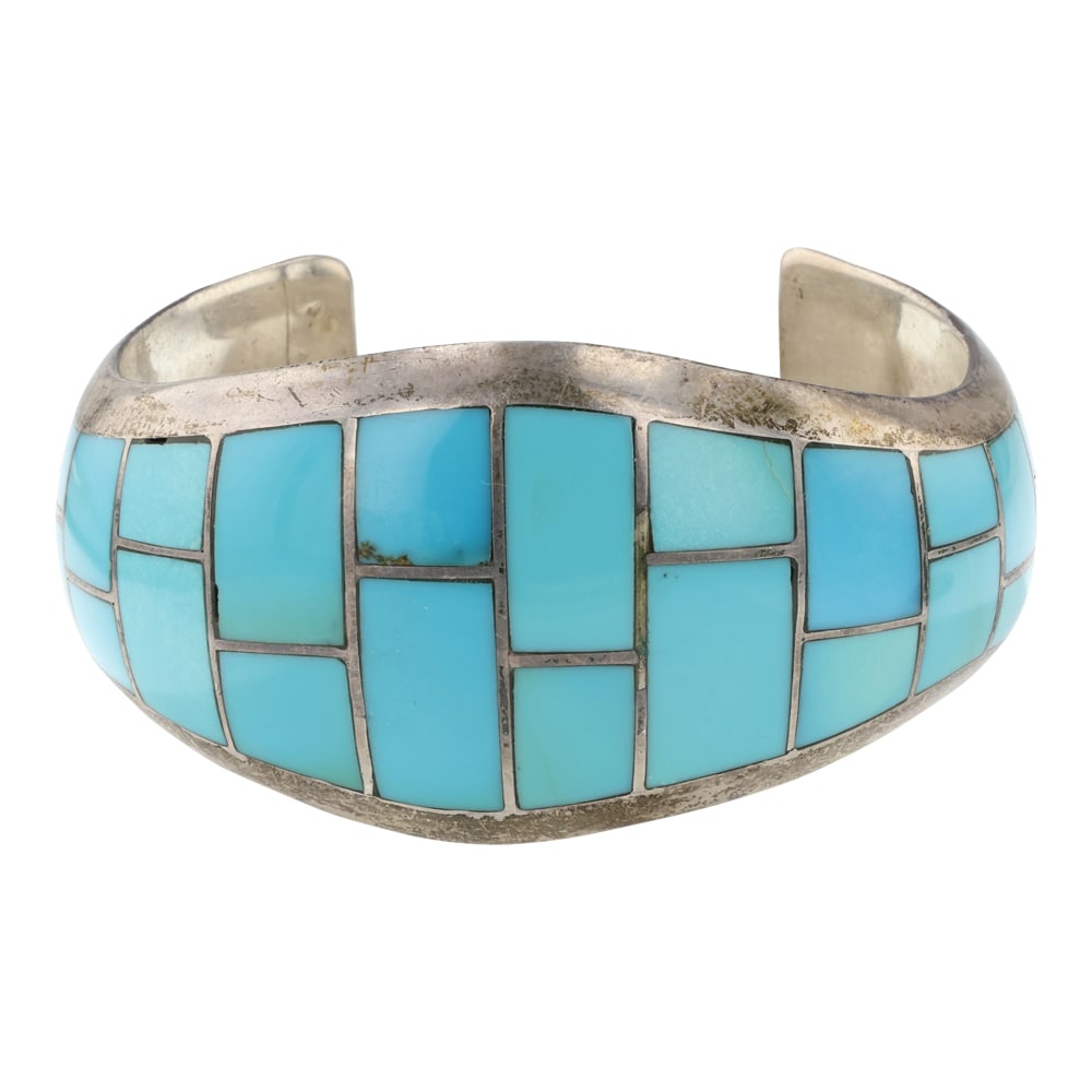 Ben Touchine Vintage Navajo Sleeping Beauty Turquoise Channel Inlay Cuff Bracelet (1 of 3)
