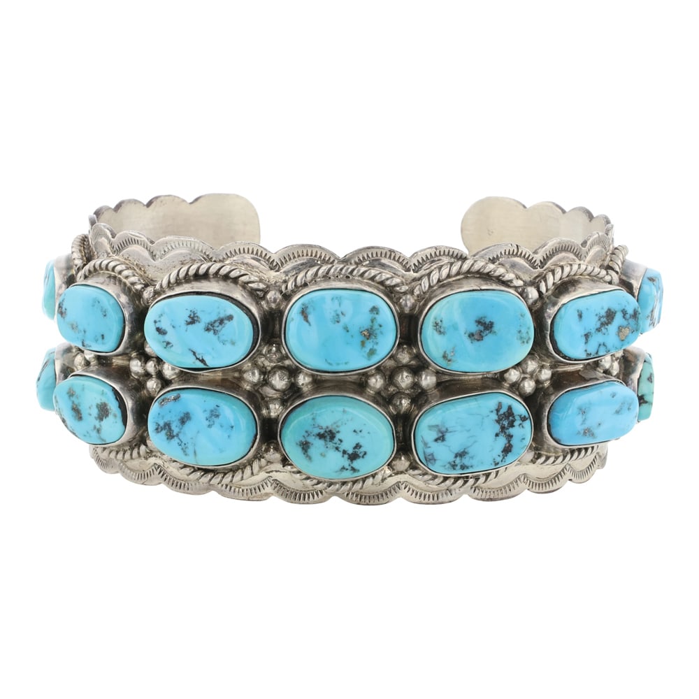 Wilson Padilla Navajo Kingman Nugget Turquoise Cuff Bracelet (1 of 4)