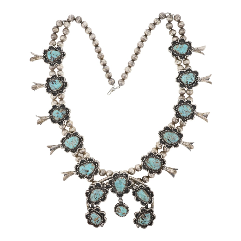 Vintage 1970's Navajo Nevada Turquoise Squash Blossom Necklace (1 of 3)