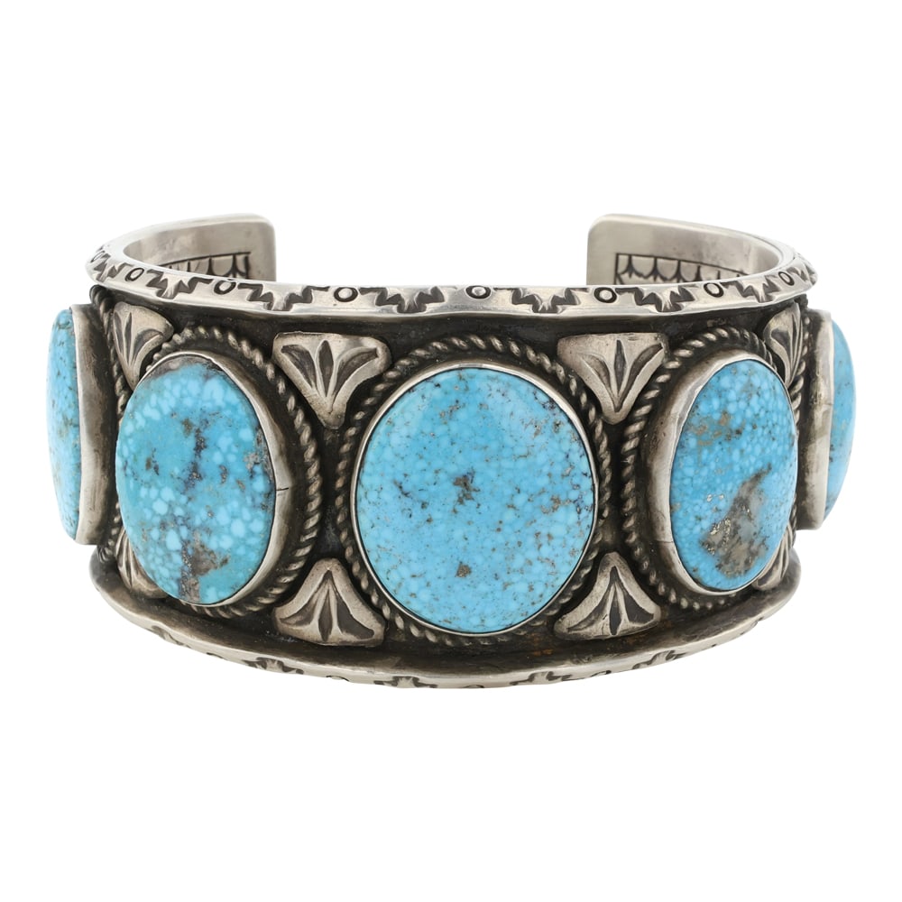 Navajo Water Web Kingman Turquoise Storyteller Design on Inner cuff Bracelet (1 of 5)