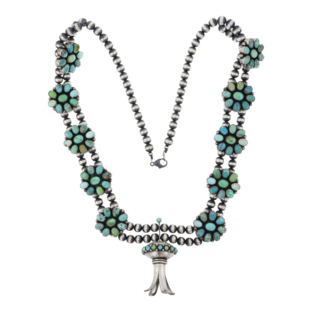 Navajo Carrico Lake Turquoise Cluster Blossom Necklace (1 of 3)
