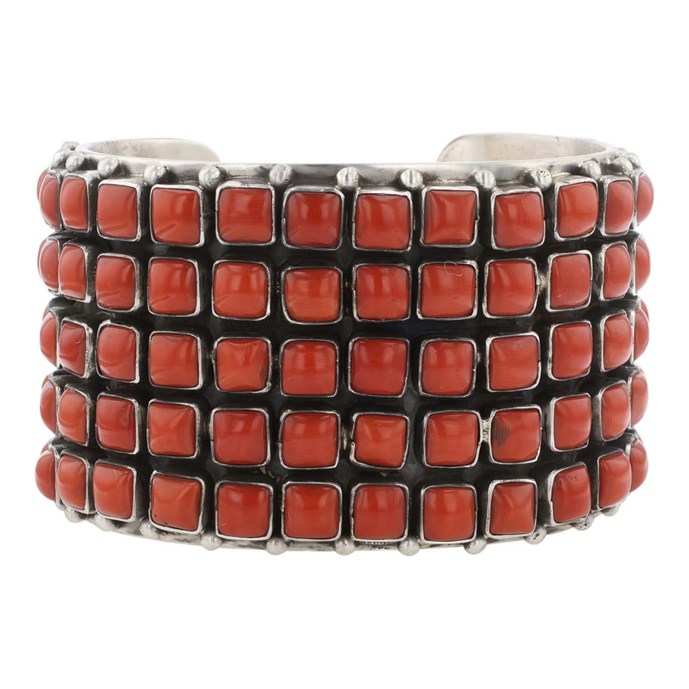 Paul Livingston Mediterranean Ox Blood Coral Intricate Five Row Cuff Bracelet (1 of 4)