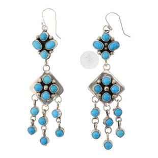 Eleanor Largo Navajo Sleeping Beauty Turquoise Chandelier Earrings: Sterling Silver | Genuine Sleeping Beauty Turquoise | Eleanor Largo Navajo Sleeping Beauty Turquoise Chandelier Earrings | Navajo Native American Southwest Indian Jewelry | Good (no breaks or damages)