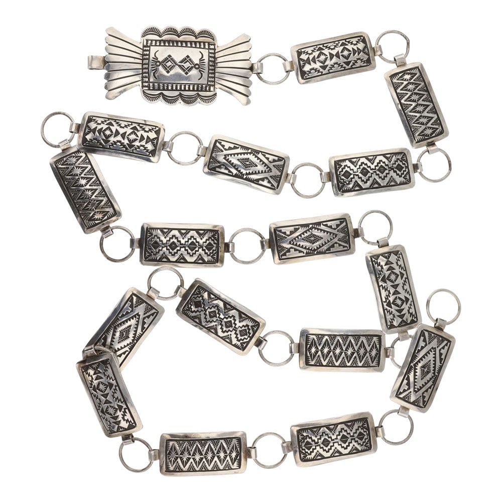 Vintage Vincent James Platero Navajo Plain Silver Stamped Link Concho Belt (1 of 2)
