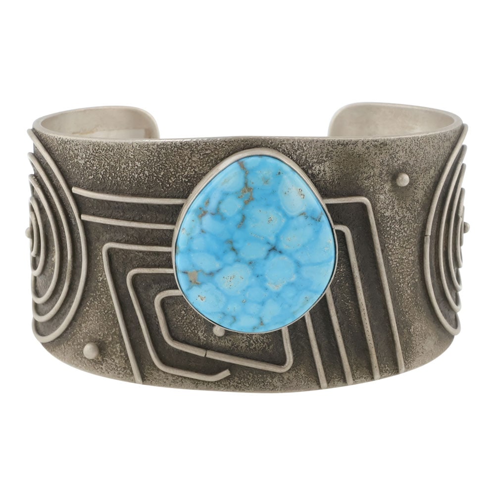 Eula Wylie Navajo Water web Kingman Turquoise Tufa Cast Wide Cuff Bracelet (1 of 4)