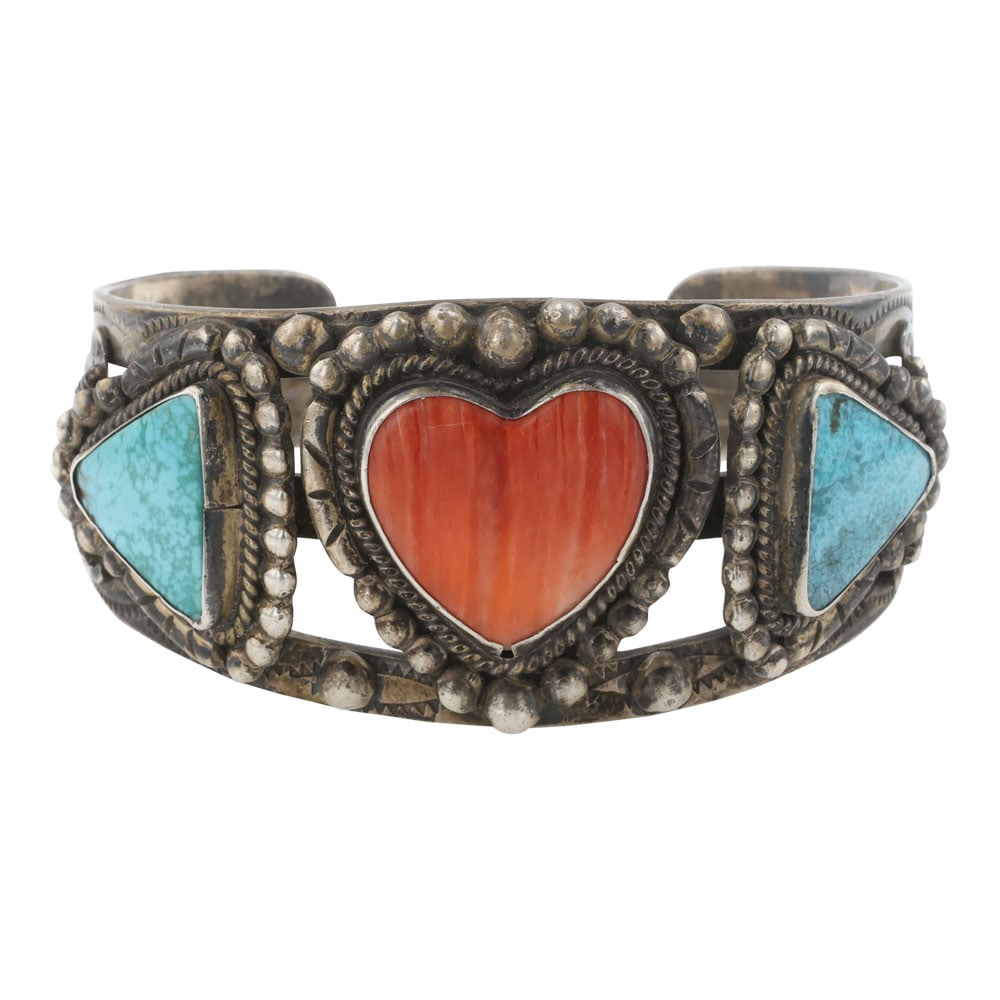 Vintage Leo Feeney Southwest Anglo Turquoise & Spiny Oyster Cuff Bracelet (1 of 4)