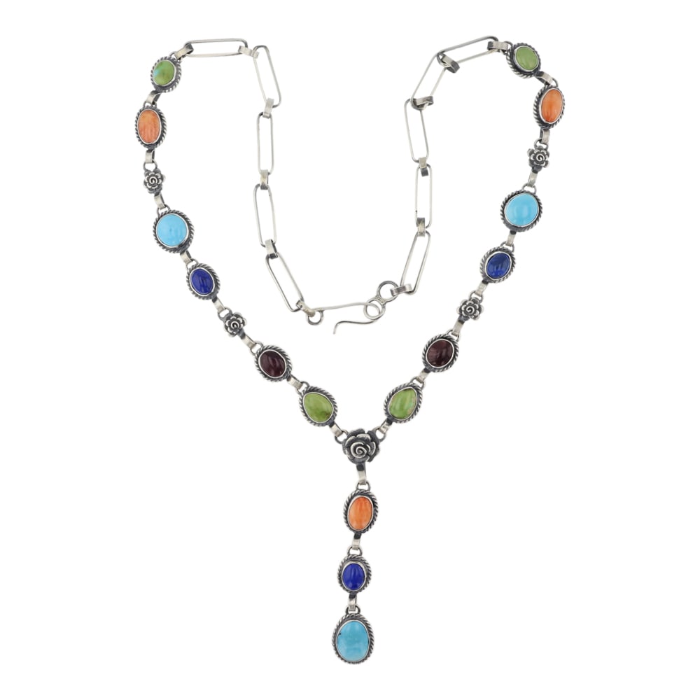 Mary Ellen Turquoise Lapis & Spiny Oyster Mixed Stone Lariat Necklace (1 of 3)