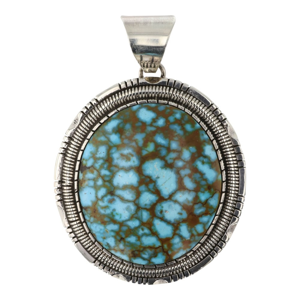Wilbert Vandiver Navajo Spiderweb Turquoise Mountain Turquoise Pendant: Sterling Silver | Genuine Turquoise | Wilbert Vandiver Navajo Spiderweb Turquoise Mountain Turquoise Pendant | Navajo Native American Southwest Indian Jewelry | Good (no breaks or damages) | Approxima