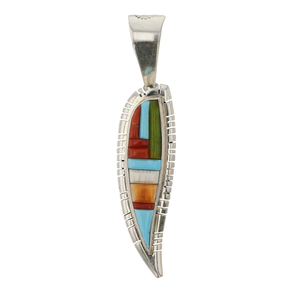 David Tune Navajo Turquoise Coral Spiny Oyster & Shell Contemporary Inlay Pendant (1 of 2)