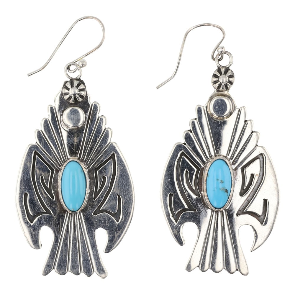 Marita Benally Navajo Sleeping Beauty Turquoise Earrings: Sterling Silver | Genuine Sleeping Beauty Turquoise | Marita Benally Navajo Sleeping Beauty Turquoise Earrings | Navajo Native American Southwest Indian Jewelry | Good (no breaks or damages) | Approxi