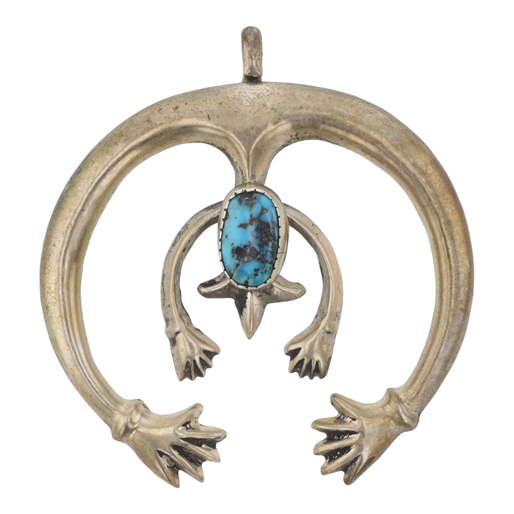 Vintage Navajo Turquoise Sandcast Naja Pendant: Sterling Silver | Genuine Turquoise | Vintage Navajo Turquoise Sandcast Naja Pendant | Navajo Native American Southwest Indian Jewelry | Good (no breaks or damages) | Approximate Weight: 22 Grams | Pe