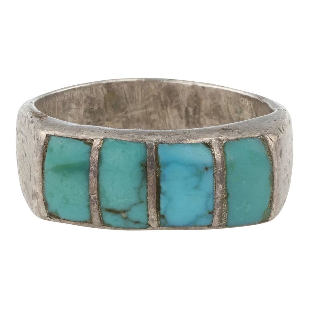 Vintage Navajo Kingman Turquoise Inlay Ring: Sterling Silver | Genuine Kingman Turquoise | Vintage Navajo Kingman Turquoise Inlay Ring | Navajo Native American Southwest Indian Jewelry | Good (no breaks or damages) | Approximate Weight: 6 Grams 