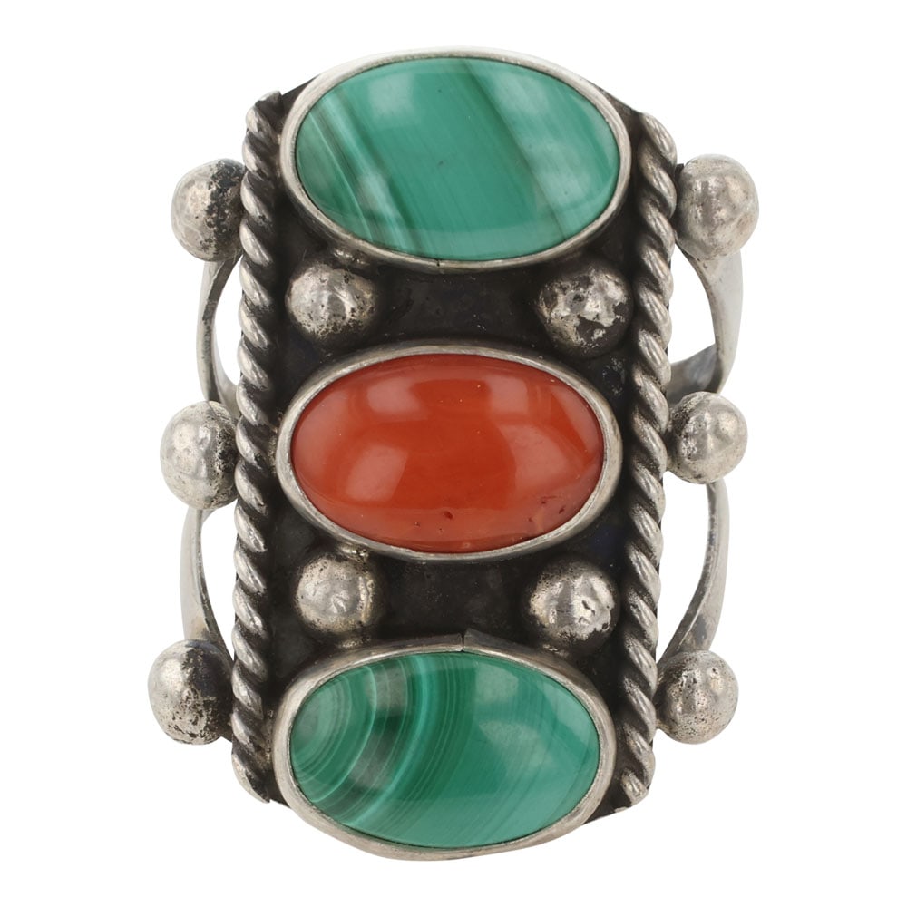 Vintage Navajo Coral & Malachite Ring (1 of 3)