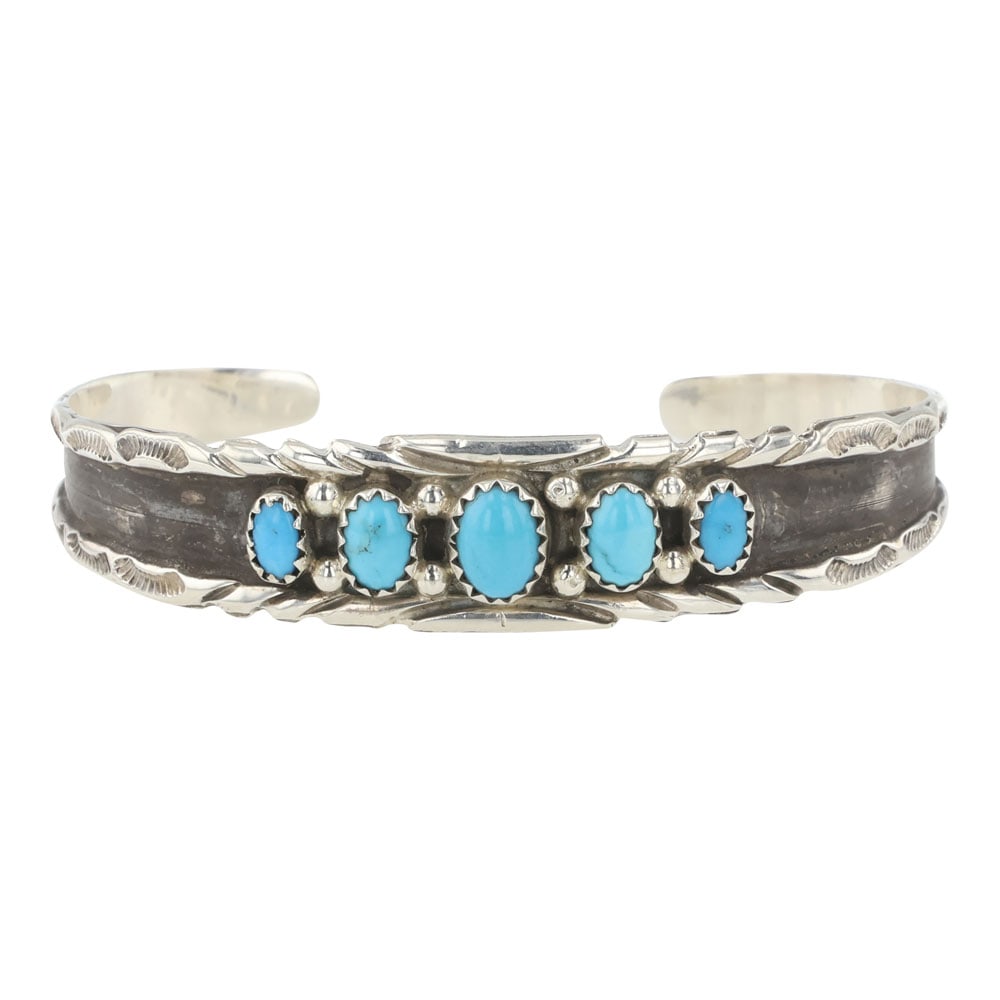 RB Navajo Kingman Turquoise Bracelet: Sterling Silver | Genuine Kingman Turquoise | RB Navajo Kingman Turquoise Bracelet | Navajo Native American Southwest Indian Jewelry | Good (no breaks or damages) | Approximate Weight: 10 Grams | Brac