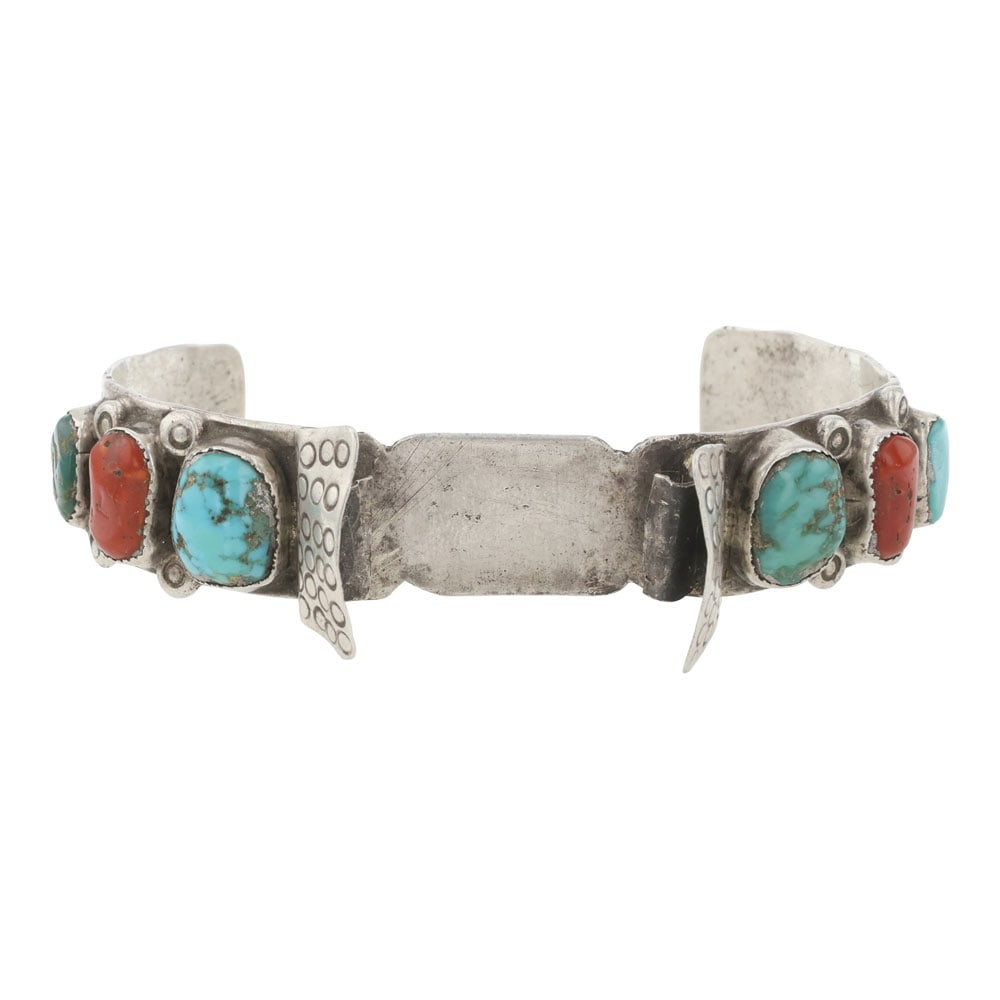 Vintage Navajo Turquoise & Coral Watch bracelet: Sterling Silver | Genuine Turquoise & Coral | Vintage Navajo Turquoise & Coral Watch bracelet | Navajo Native American Southwest Indian Jewelry | Good (no breaks or damages) | Approximate Weight: 23 G