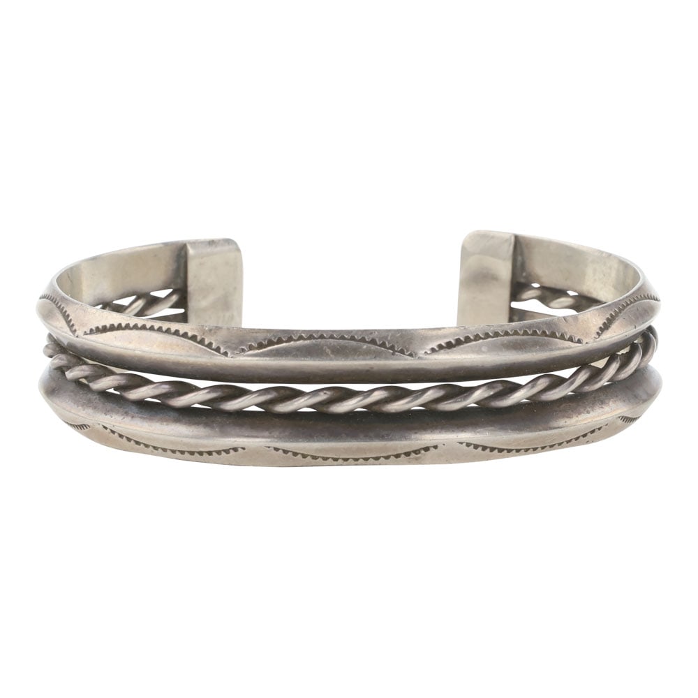 Vintage Navajo Plain Silver Triangle & Twist Wire Cuff Bracelet (1 of 3)
