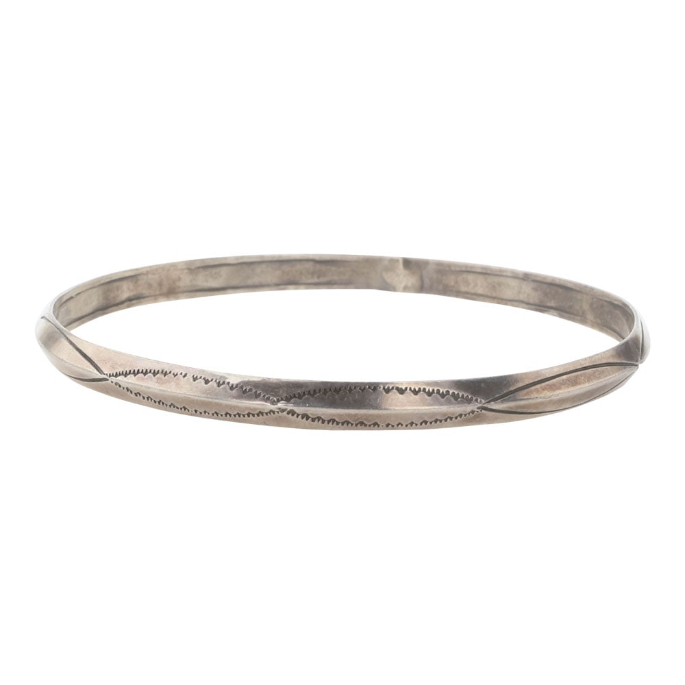 Vintage Navajo Plain Silver Stamped Triangle Wire Bangle Bracelet (1 of 3)