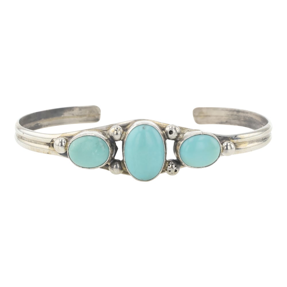 Navajo Compitos Turquoise Bracelet: Sterling Silver | Genuine Compitos Turquoise | Navajo Compitos Turquoise Bracelet | Navajo Native American Southwest Indian Jewelry | Good (no breaks or damages) | Approximate Weight: 14 Grams | Brace