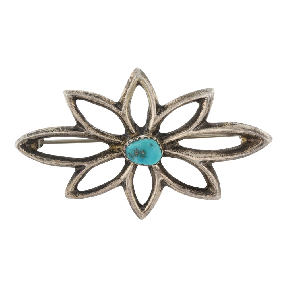 Vintage Navajo Nevada Turquoise Sandcast Pin: Sterling Silver | Genuine Nevada Turquoise | Vintage Navajo Nevada Turquoise Sandcast Pin | Navajo Native American Southwest Indian Jewelry | Good (no breaks or damages) | Approximate Weight: 10 Grams