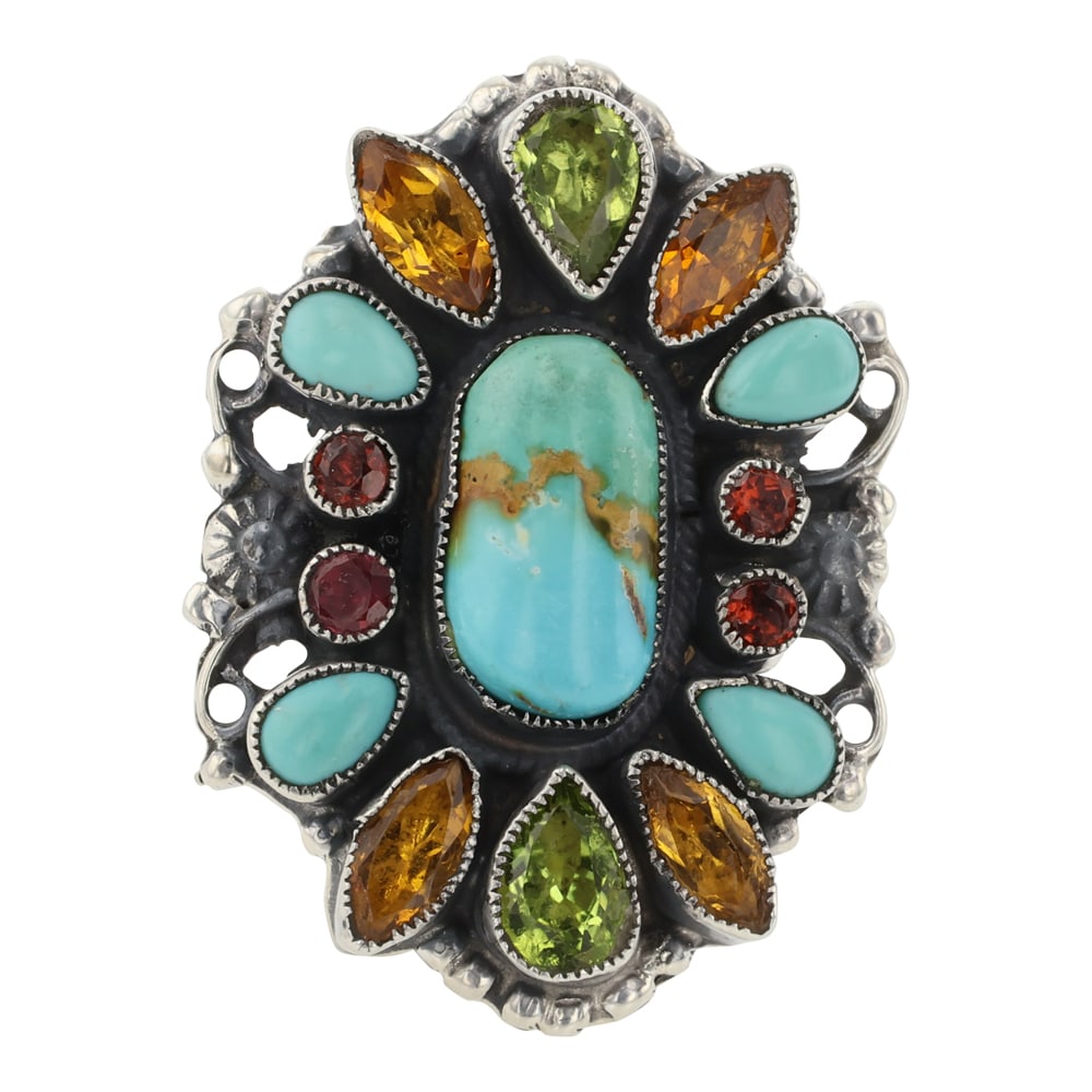 Leo Feeney Anglo Southwest Artist Turquoise Peridot Citrine & Garnet Ring (1 of 3)