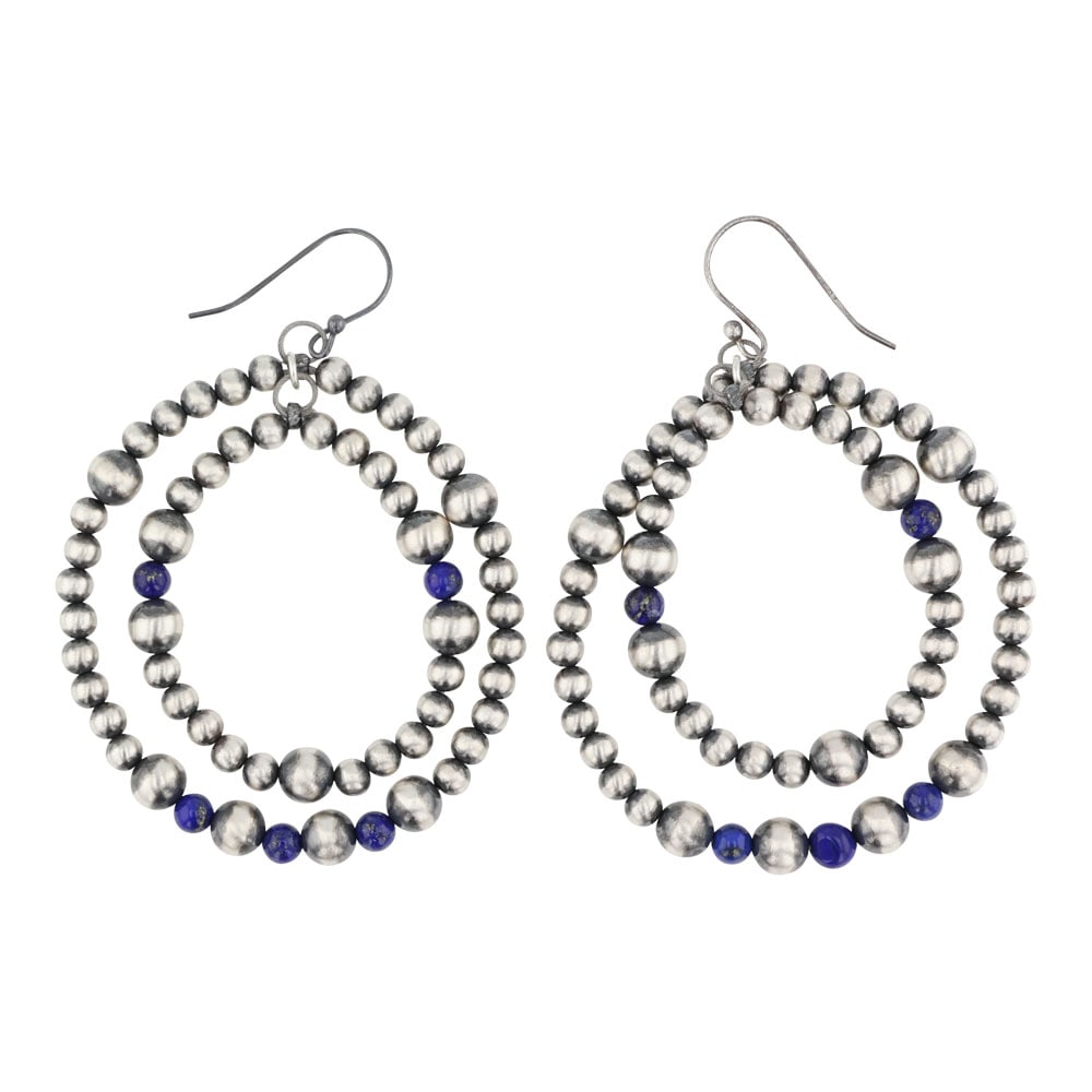 Oxidized Beads & Lapis Double Hoop Earrings (1 of 2)