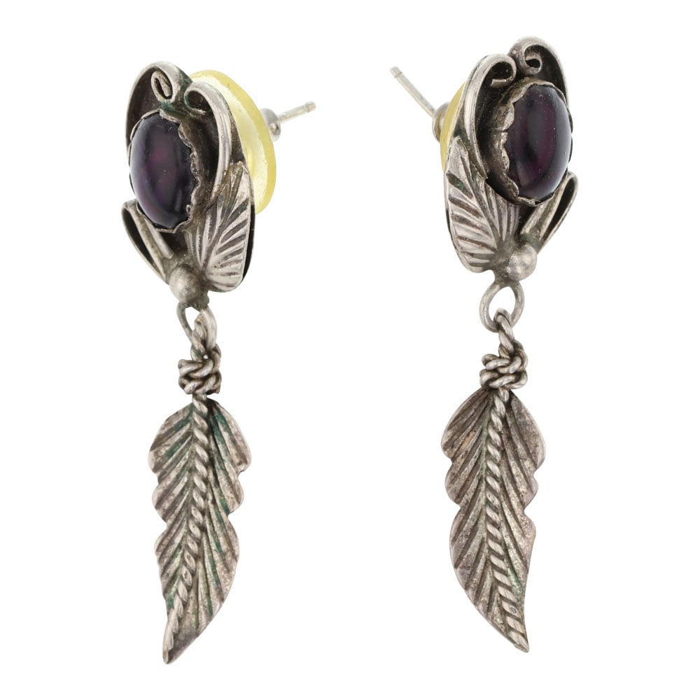 Vintage Navajo Amethyst Feather Earrings (1 of 2)