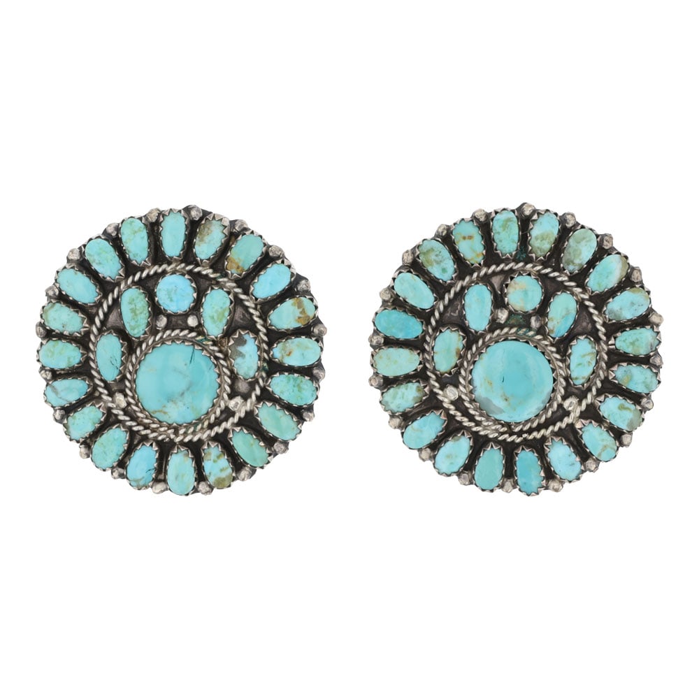 Larry Moses Begay Navajo Kingman Turquoise Cluster Earrings (1 of 2)