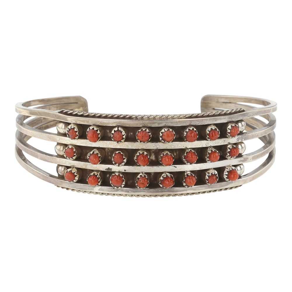 Vintage Zuni Coral petit Point Three Row Bracelet (1 of 3)