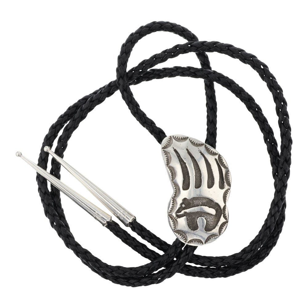 Navajo Plain Silver Bear Paw & Bear Bolo Tie (1 of 3)