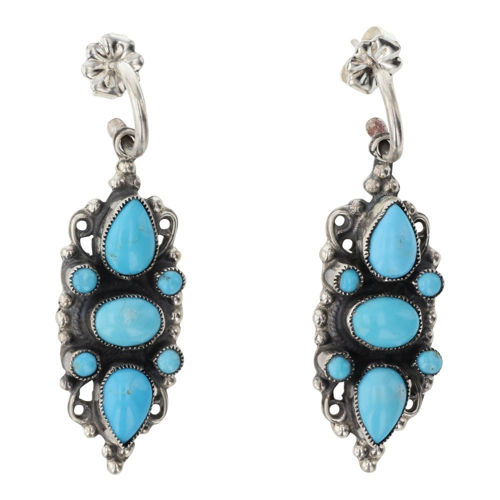 Leo Feeney Southwest Anglo Artist Sleeping Beauty Turquoise Earrings: Sterling Silver | Genuine Sleeping Beauty Turquoise | Leo Feeney Southwest Anglo Artist Sleeping Beauty Turquoise Earrings | Southwest Anglo American Artist | Good (no breaks or damages) | Approximate