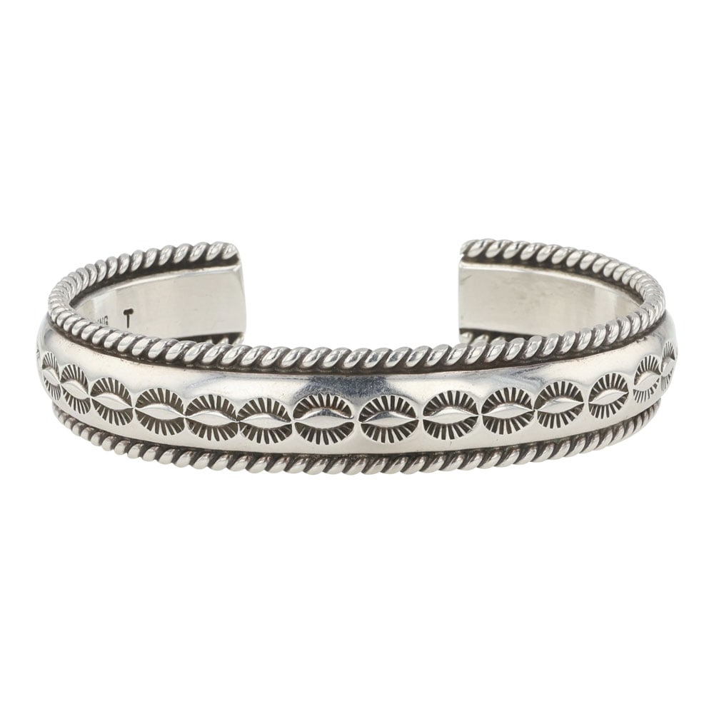 Navajo Plain Silver Half Round & Twisted Wires Stamped Bracelet (1 of 3)