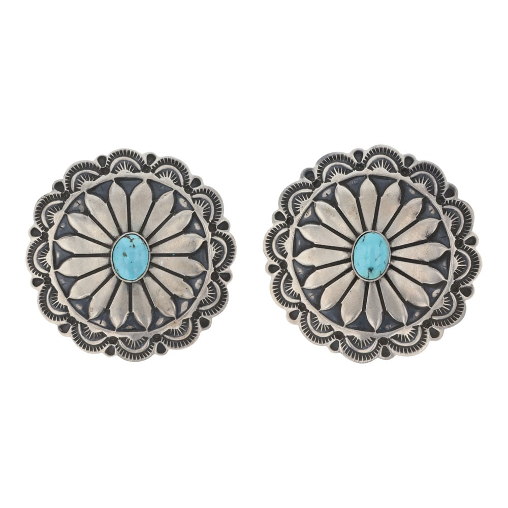 Navajo Kingman Turquoise Concho Stamp Earrings (1 of 2)
