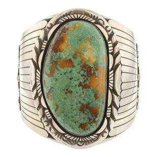 Elisabeth Guero Vintage Navajo Royston Turquoise Large Cuff Bracelet: Sterling Silver | Genuine Royston | Elisabeth Guero Vintage Navajo Royston Turquoise Large Cuff Bracelet | Navajo Native American Southwest Indian Jewelry | Good (no breaks or damages) |