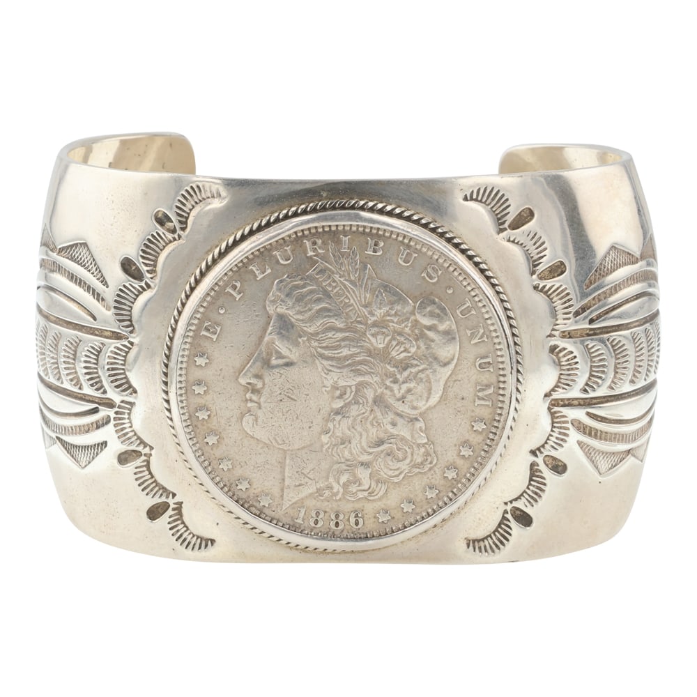 John Nelson Navajo Silver Morgan Dollar Cuff Bracelet (1 of 3)