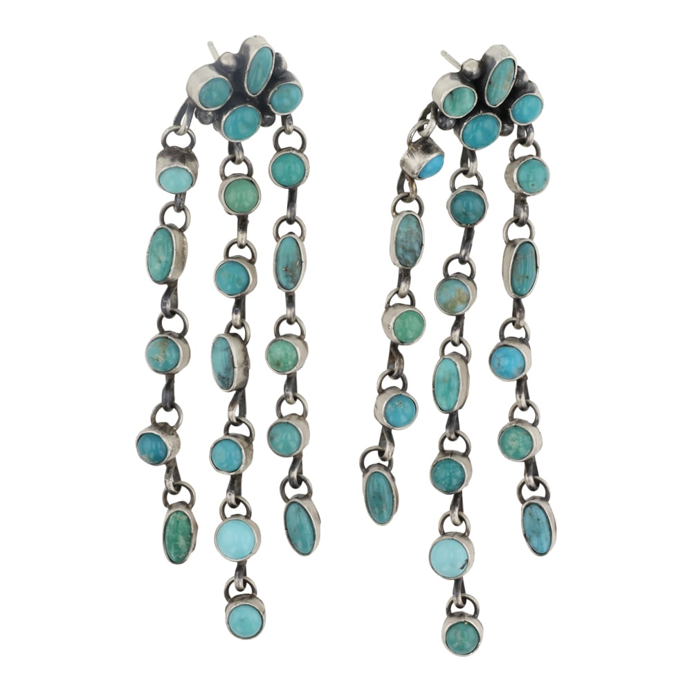 Navajo Nevada Turquoise Chandelier Earrings: Sterling Silver | Genuine Nevada Turquoise | Navajo Nevada Turquoise Chandelier Earrings | Navajo Native American Southwest Indian Jewelry | Good (no breaks or damages) | Approximate Weight: 26 Grams 