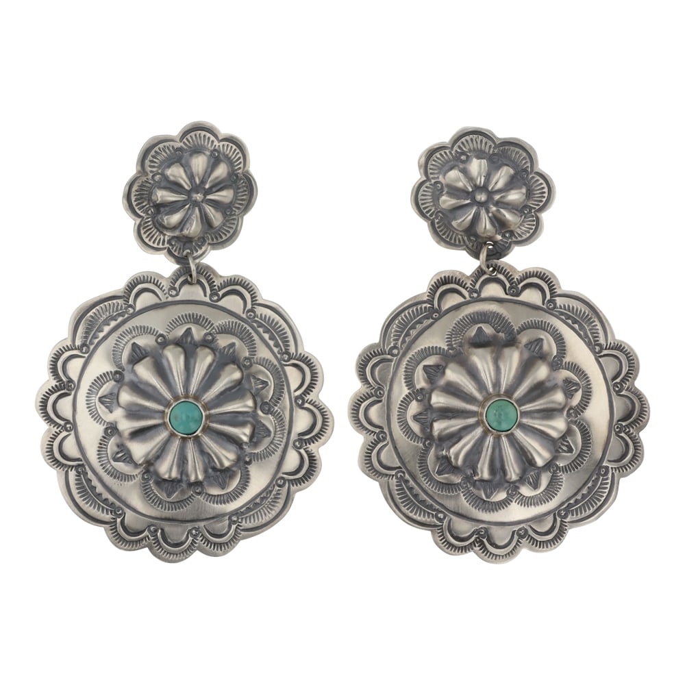 Navajo Nevada Turquoise Concho Stamp Earrings (1 of 2)
