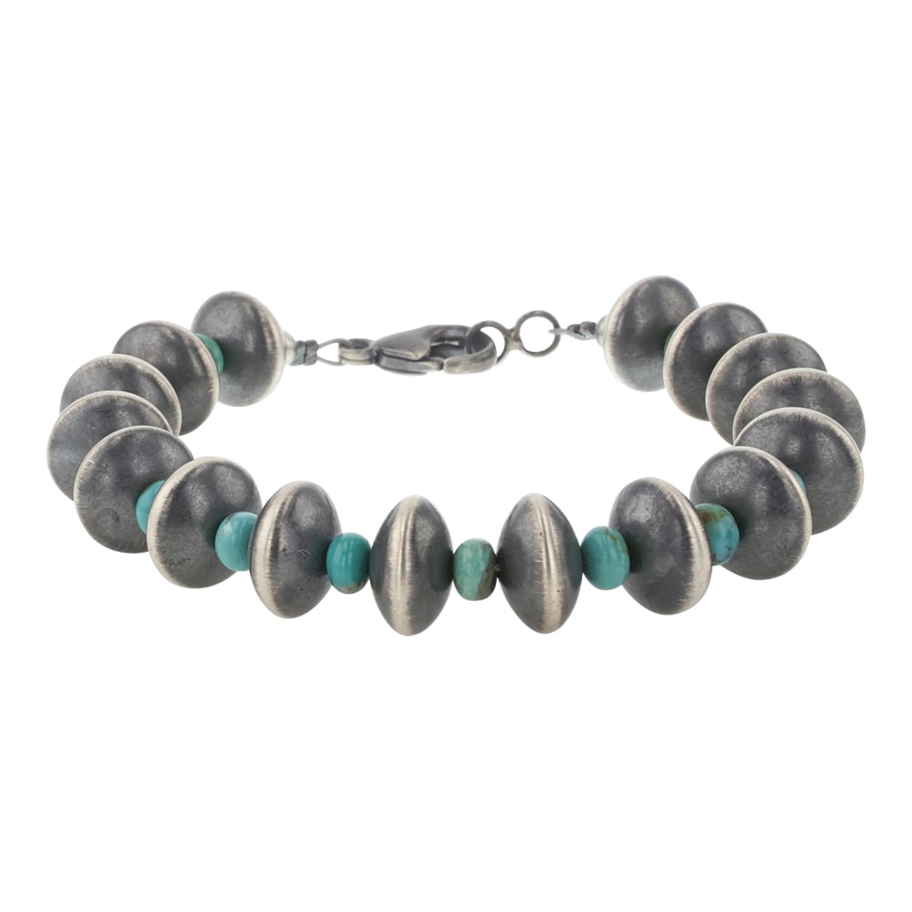 Nevada Turquoise & Large Oxidized Roundel Beads Bracelet (1 of 3)