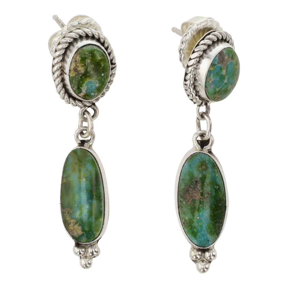 Navajo Sonoran Gold Turquoise Earrings: Sterling Silver | Genuine Sonoran Gold Turquoise | Navajo Sonoran Gold Turquoise Earrings | Navajo Native American Southwest Indian Jewelry | Good (no breaks or damages) | Approximate Weight: 8 Grams 