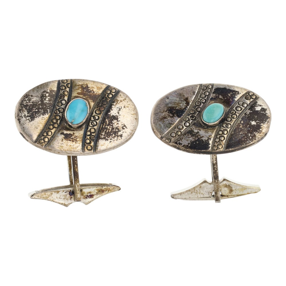 Vintage Navajo Kingman Turquoise Cufflinks (1 of 2)