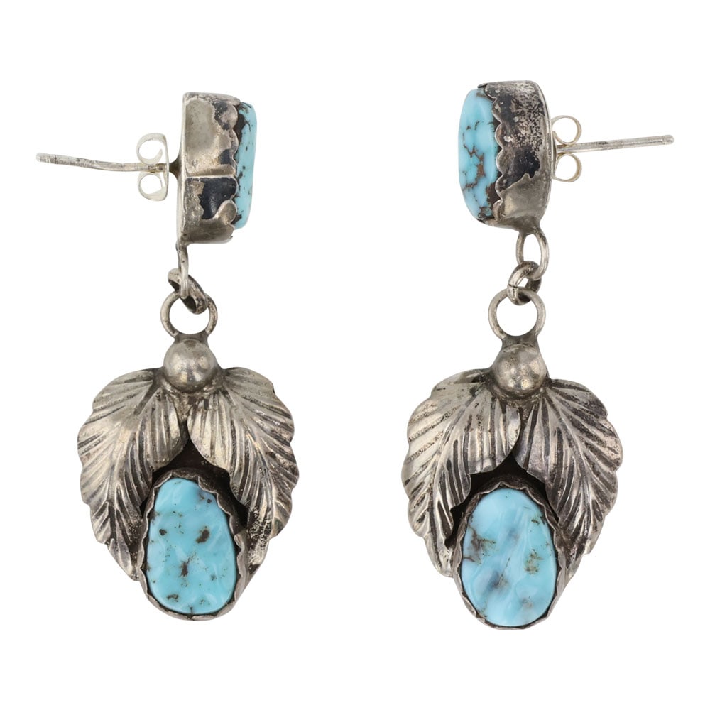 Vintage Navajo Kingman Turquoise Leaf work Earrings (1 of 2)