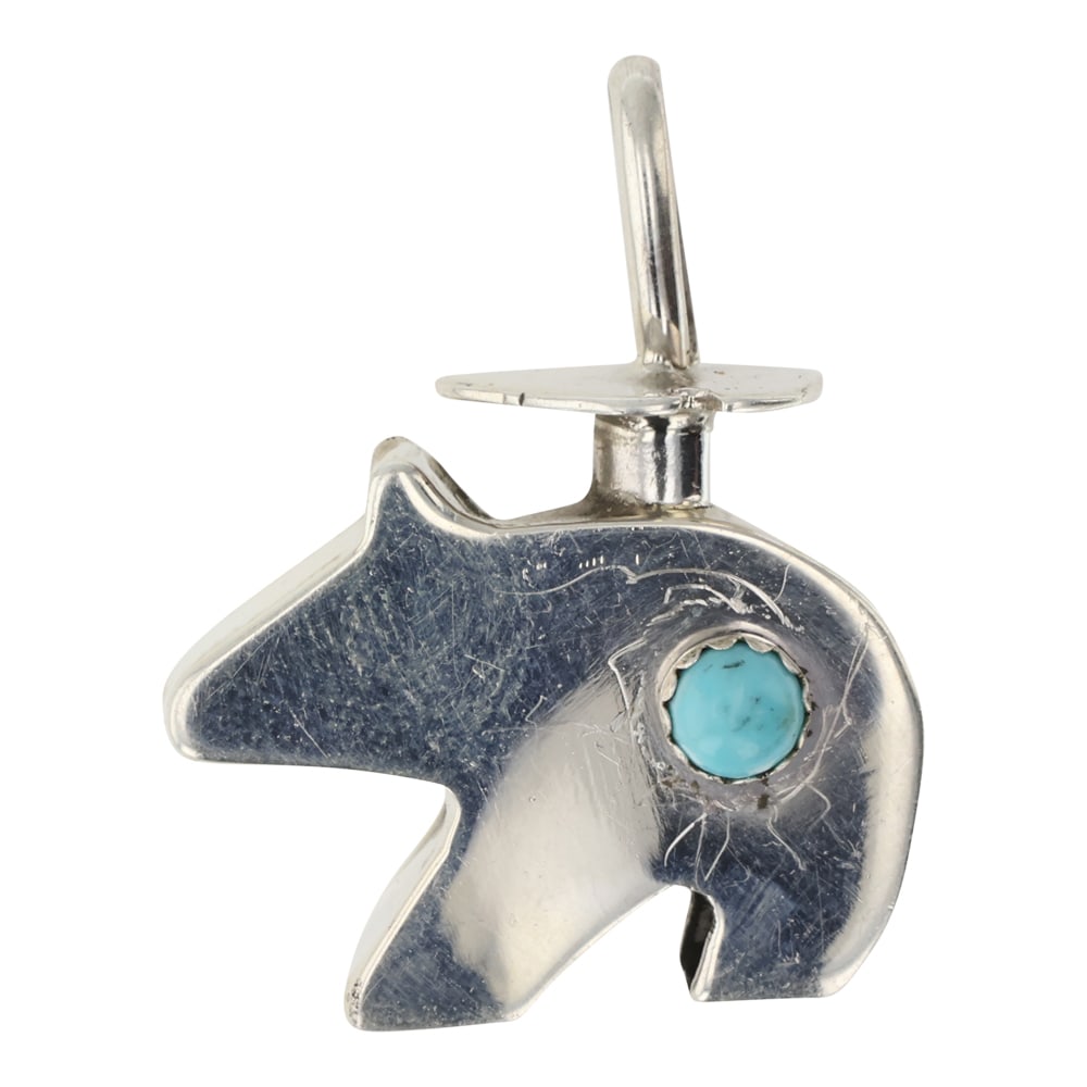 Navajo Kingman Turquoise Bear Pendant: Sterling Silver | Genuine Kingman Turquoise | Navajo Kingman Turquoise Bear Pendant | Navajo Native American Southwest Indian Jewelry | Good (no breaks or damages) | Approximate Weight: 4 Grams | Pend