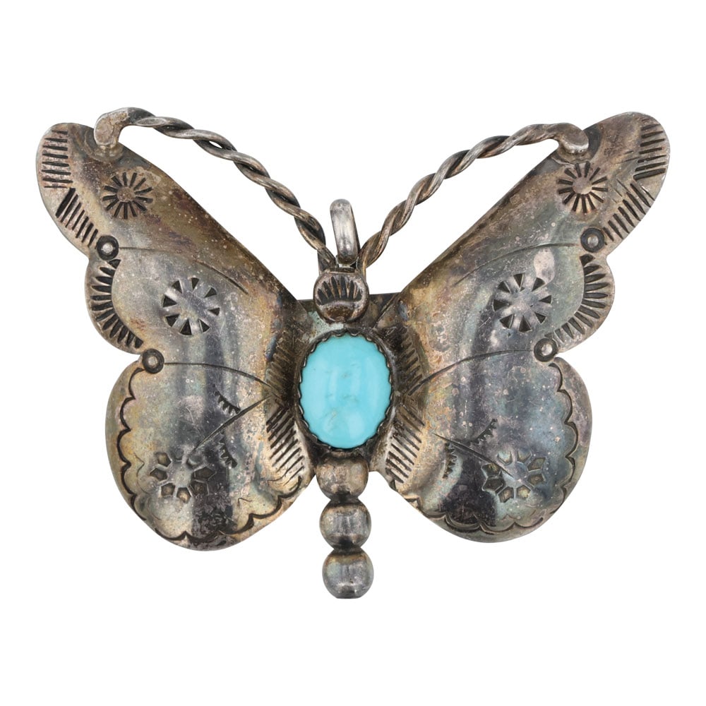 Vintage Navajo Kingman Turquoise Butterfly Pin: Sterling Silver | Genuine Kingman Turquoise | Vintage Navajo Kingman Turquoise Butterfly Pin | Navajo Native American Southwest Indian Jewelry | Good (no breaks or damages) | Approximate Weight: 7 Gra