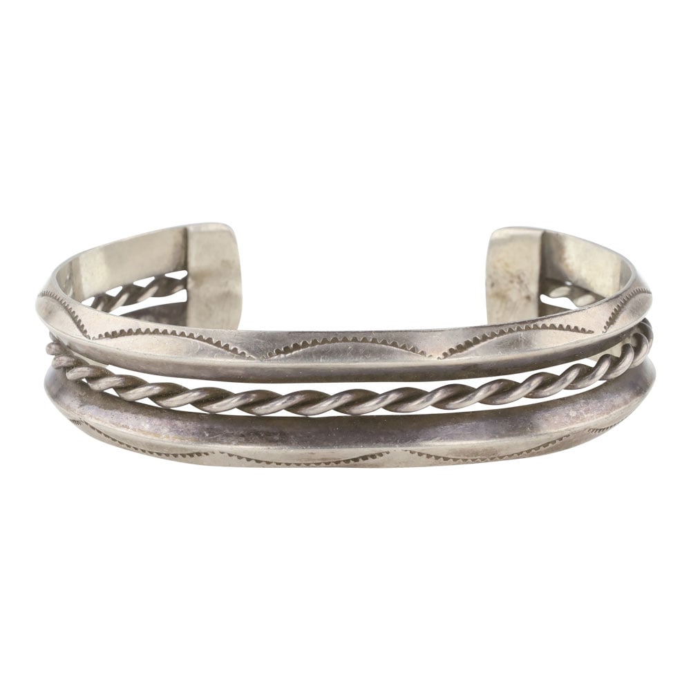 Vintage Navajo Plain Silver Triangle Wire & Twist Wire Cuff Bracelet (1 of 3)