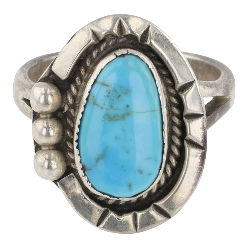 Navajo Kingman Turquoise Ring: Sterling Silver | Genuine Kingman Turquoise | Navajo Kingman Turquoise Ring | Navajo Native American Southwest Indian Jewelry | Good (no breaks or damages) | Approximate Weight: 6 Grams | Ring: 6.25 s