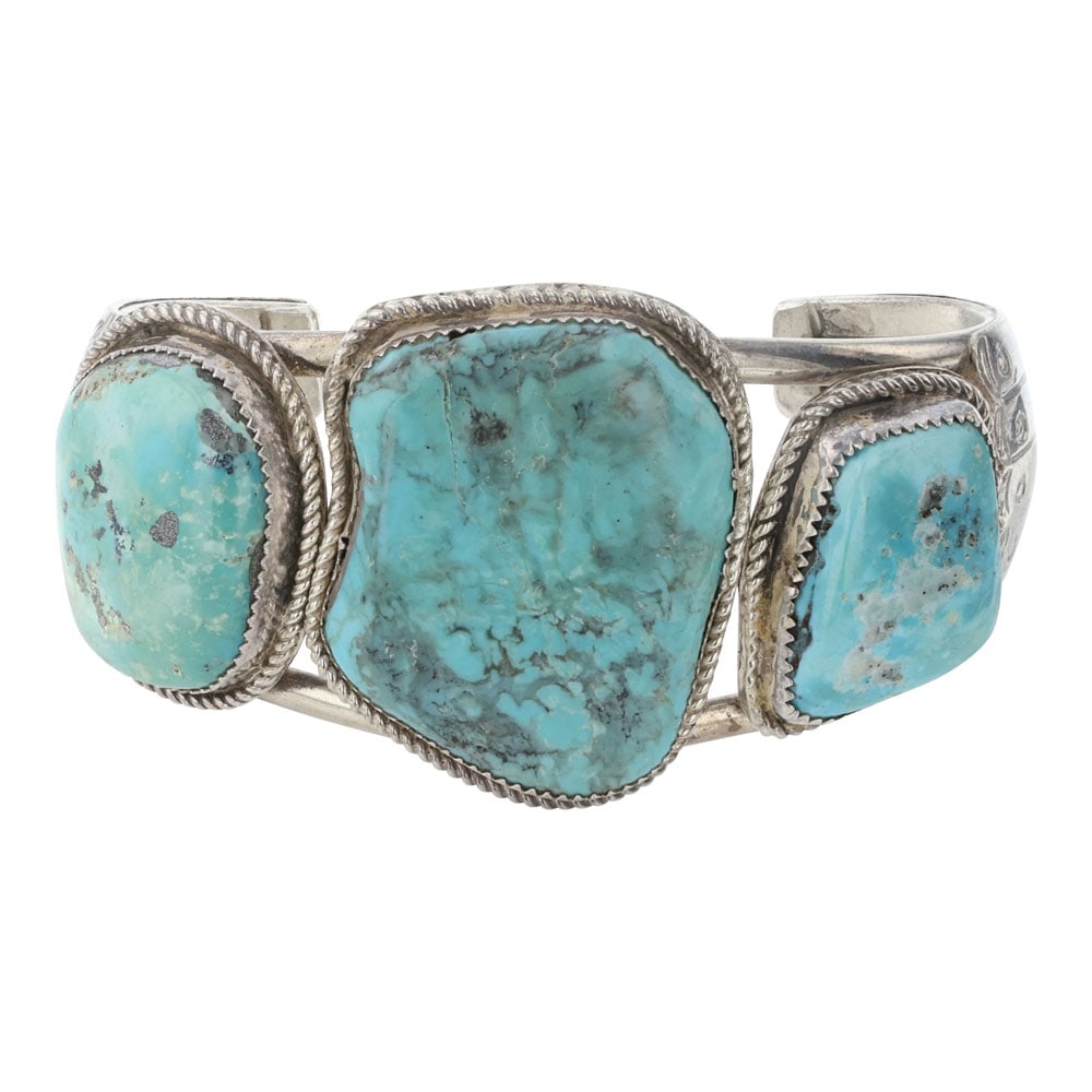 Vintage Navajo Nevada Turquoise Three Stone Cuff Bracelet (1 of 4)