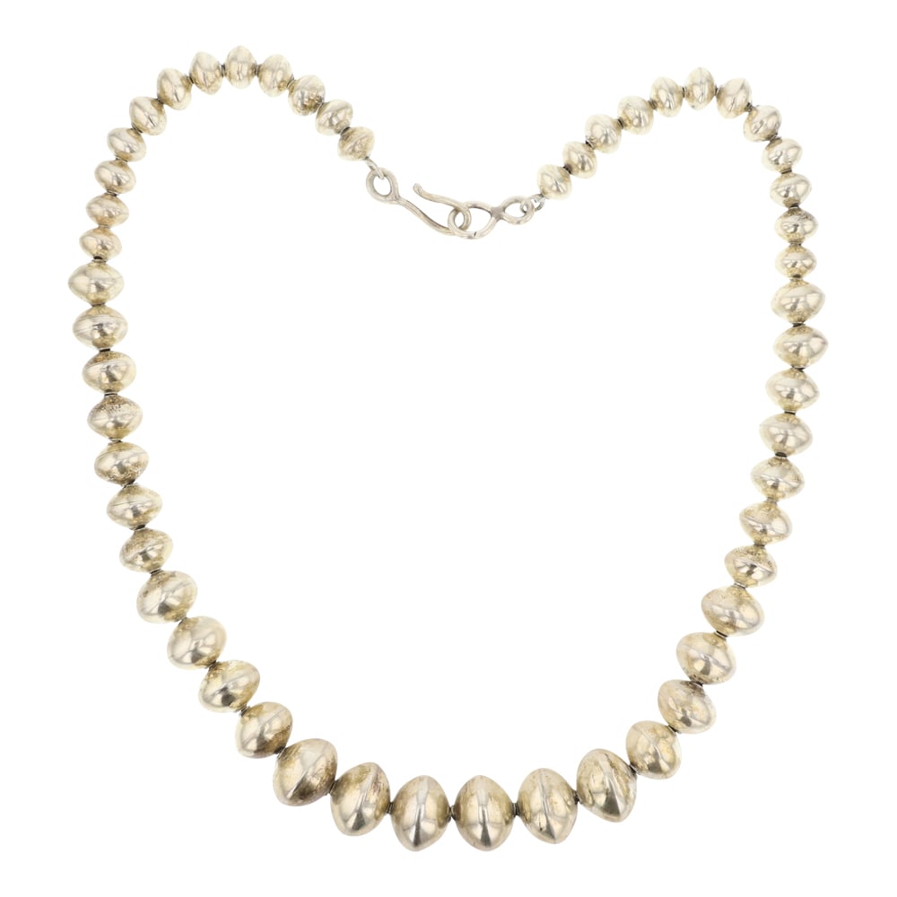 Handmade Plain Silver Bench Beads Graduated Necklace (1 of 3)
