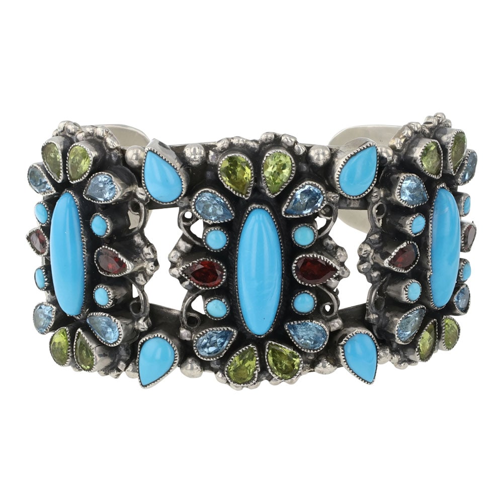 Leo Feeney  Sleeping Beauty Turquoise Faceted Amethyst peridot Topaz & Garnett Cluster Cuff Bracelet (1 of 4)
