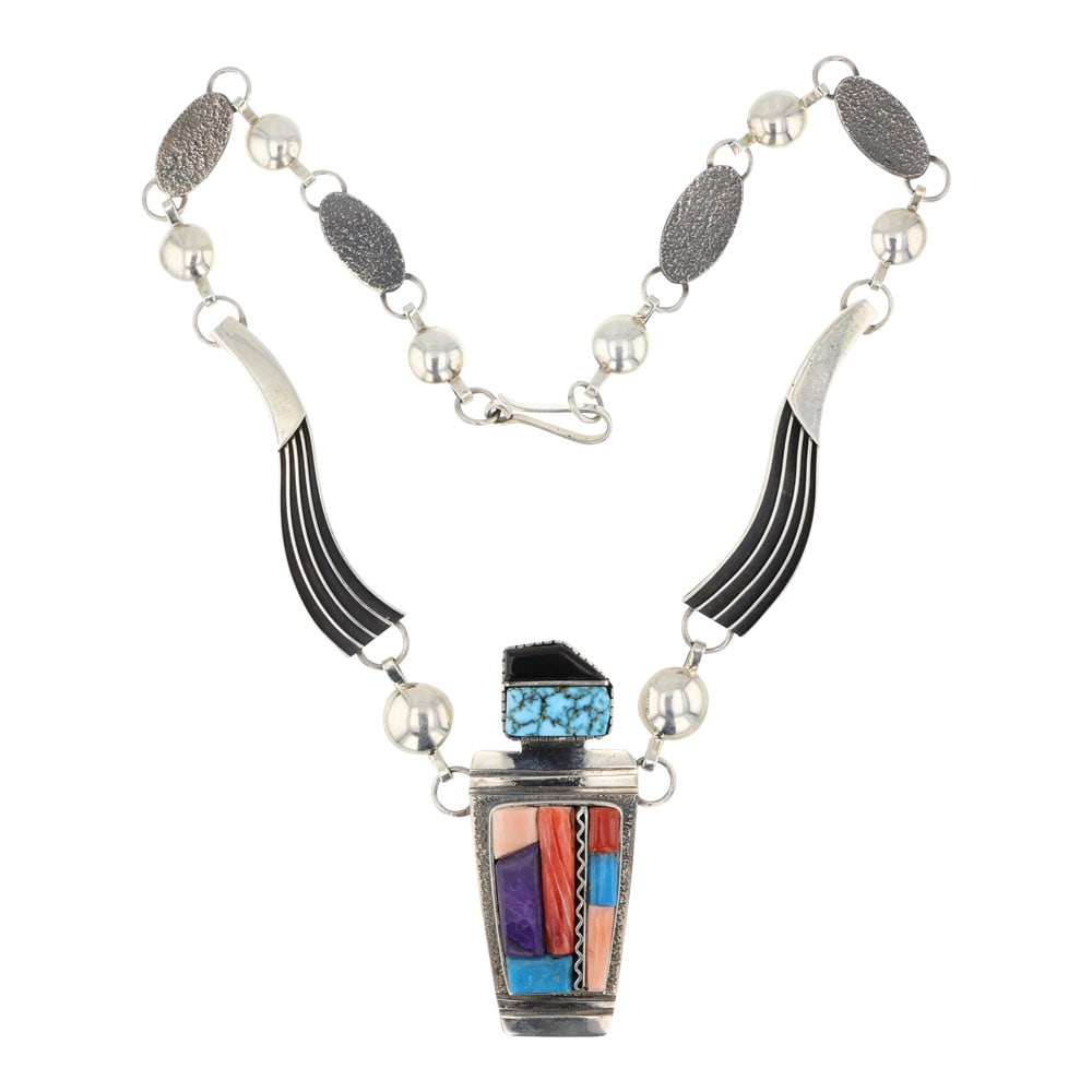 Jack Tom Navajo Masterpiece Turquoise Coral Jet Black & Sugilite Inlay Cobblestone Contemporary (1 of 3)