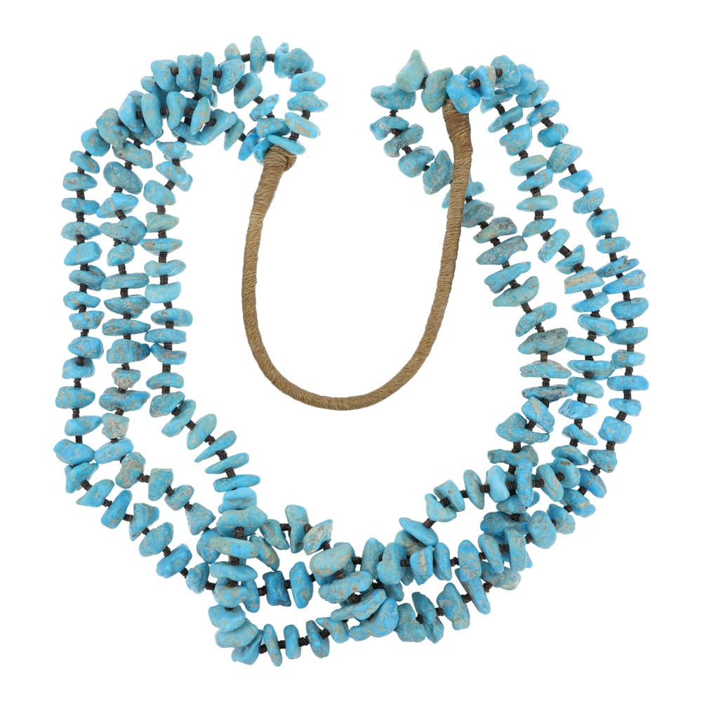 Vintage 1970's Santa Domingo Sleeping Beauty Turquoise Nugget Three Strand Necklace (1 of 3)