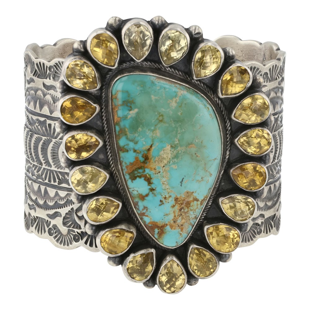 Darrin Livingston Royston Turquoise & Faceted Citrine Cluster Cuff Bracelet (1 of 4)